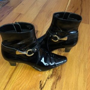 AK Anne Klein Black Patton Leather Booties